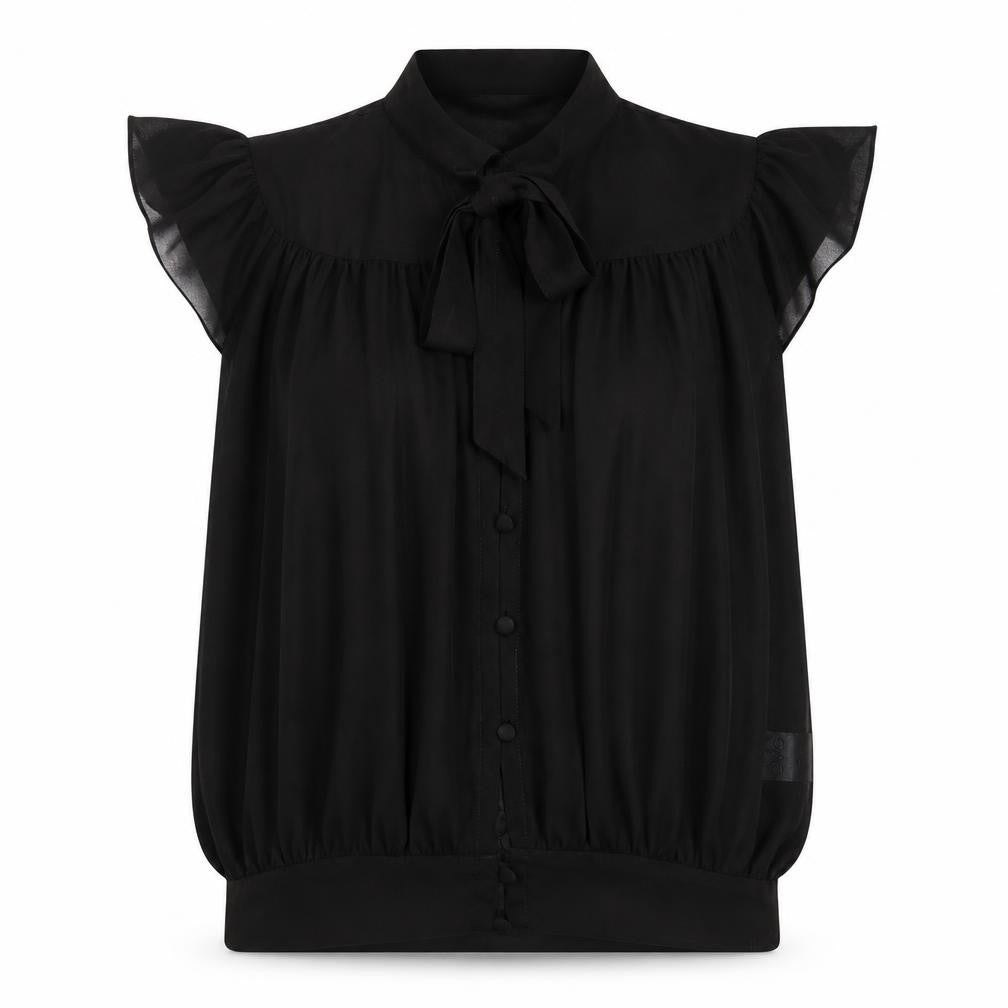 evie Womens Black  Polyester Basic Button-Up Size 10 Crew Neck