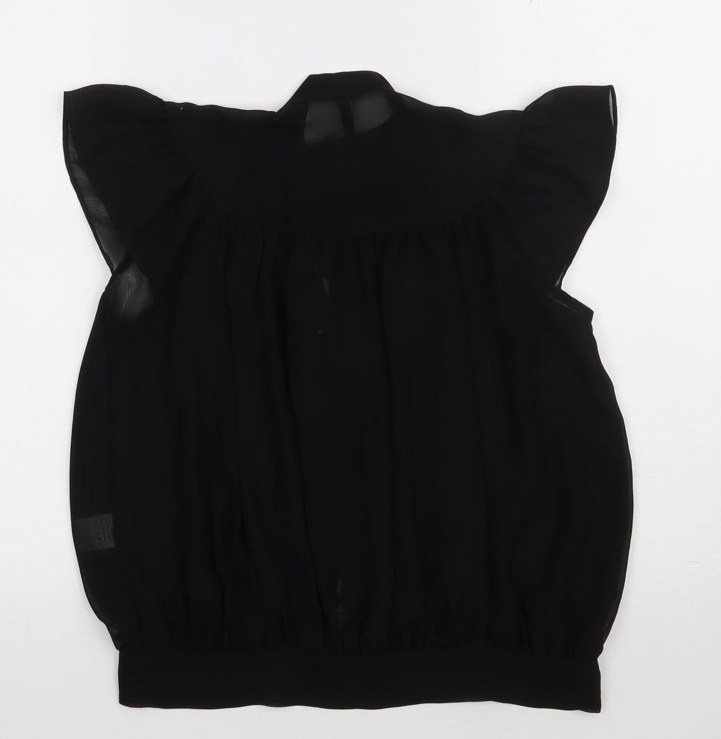 evie Womens Black  Polyester Basic Button-Up Size 10 Crew Neck