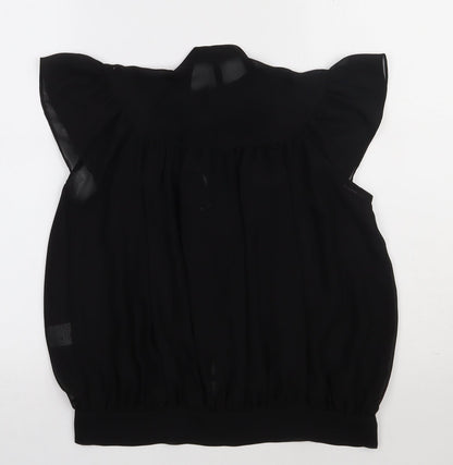 evie Womens Black  Polyester Basic Button-Up Size 10 Crew Neck