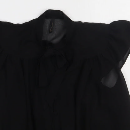 evie Womens Black  Polyester Basic Button-Up Size 10 Crew Neck