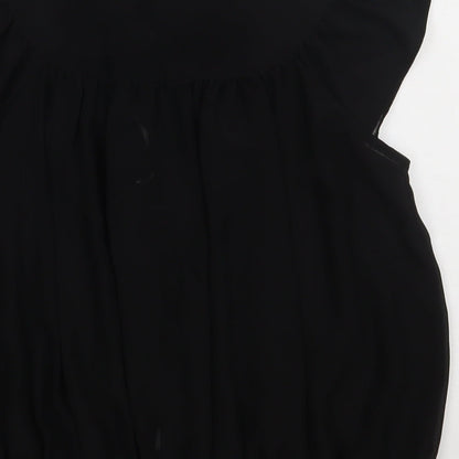 evie Womens Black  Polyester Basic Button-Up Size 10 Crew Neck