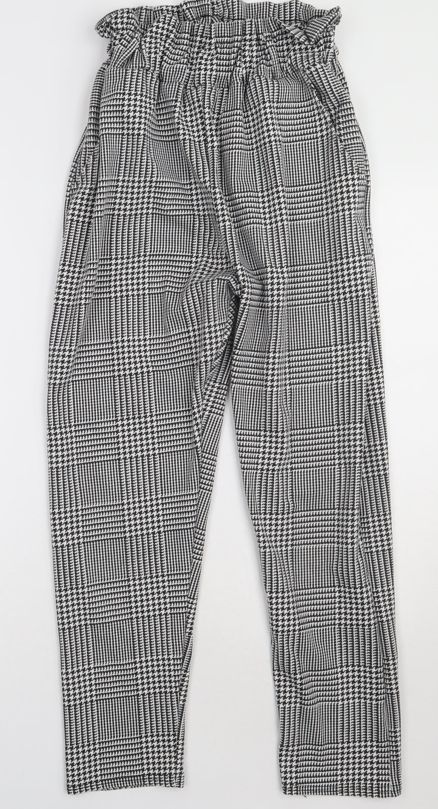 Misspap Womens White Check Polyester Trousers  Size 6 L28 in Regular