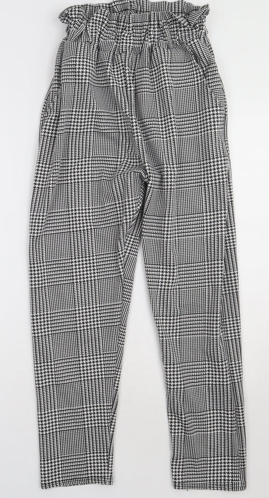 Misspap Womens White Check Polyester Trousers  Size 6 L28 in Regular