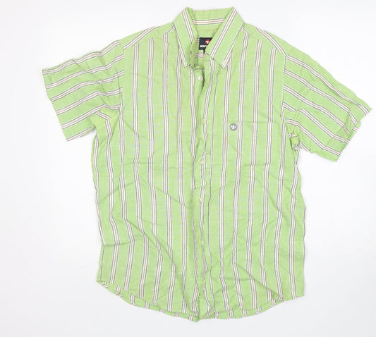 Murphy & Nye Mens Green Striped Cotton  Button-Up Size M Collared