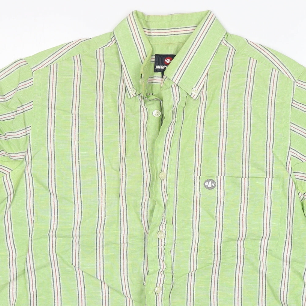 Murphy & Nye Mens Green Striped Cotton  Button-Up Size M Collared