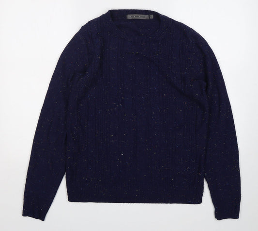 Paul Fredrick Mens Blue Round Neck  Acrylic Pullover Jumper Size M