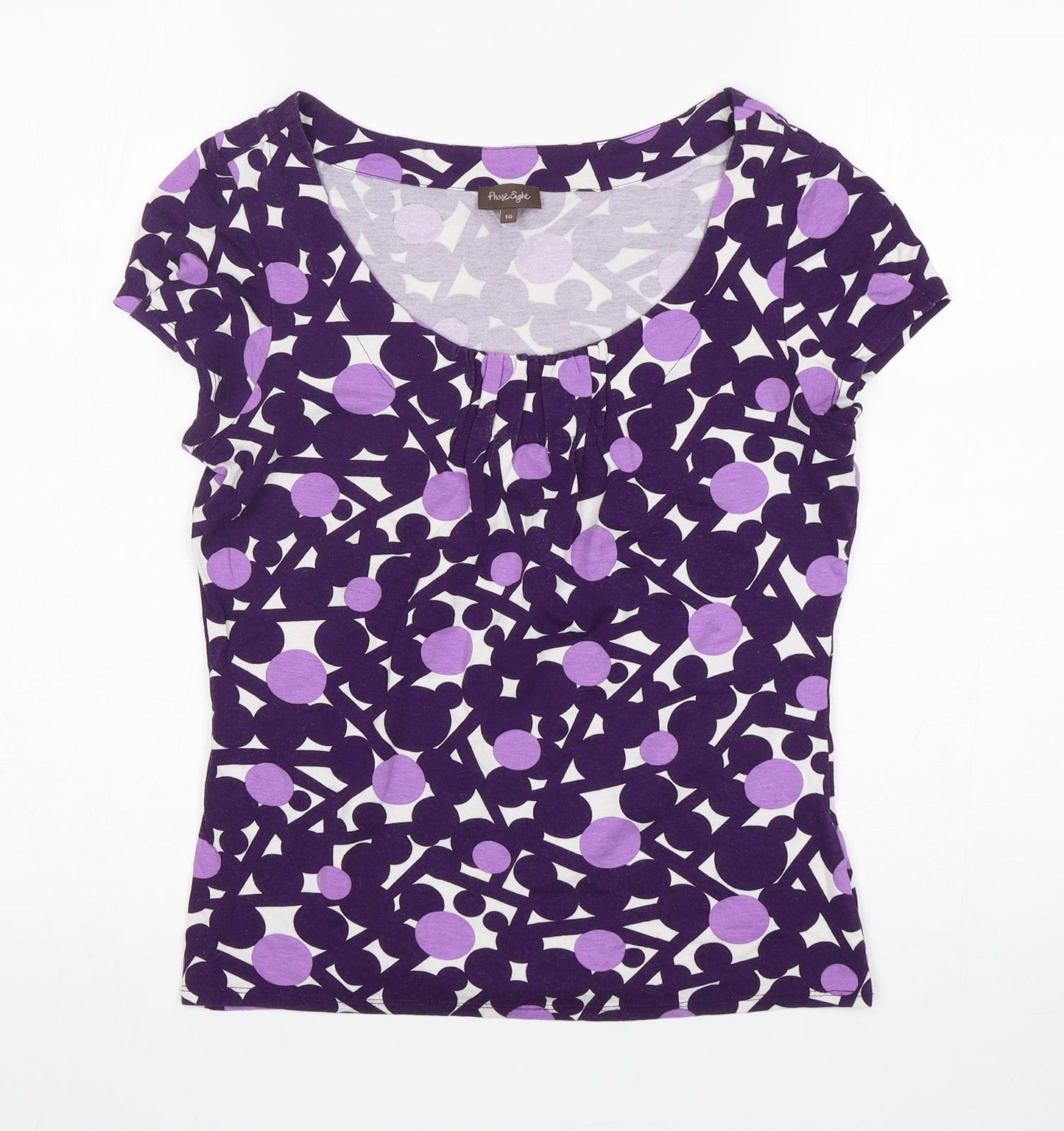 Phase Eight Womens Purple Geometric Viscose Basic T-Shirt Size 10 Scoop Neck