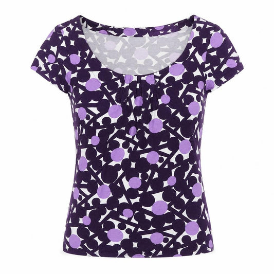 Phase Eight Womens Purple Geometric Viscose Basic T-Shirt Size 10 Scoop Neck