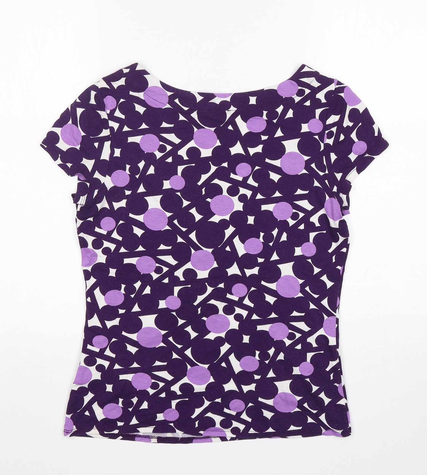 Phase Eight Womens Purple Geometric Viscose Basic T-Shirt Size 10 Scoop Neck