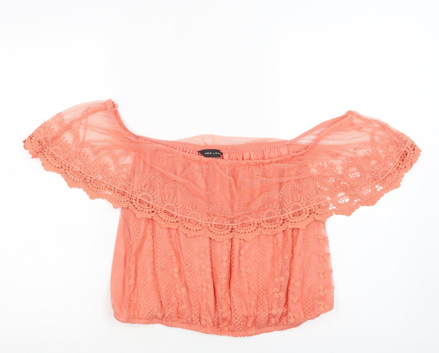 New Look Womens Orange Floral Polyester Cropped Blouse Size M Off the Shoulder