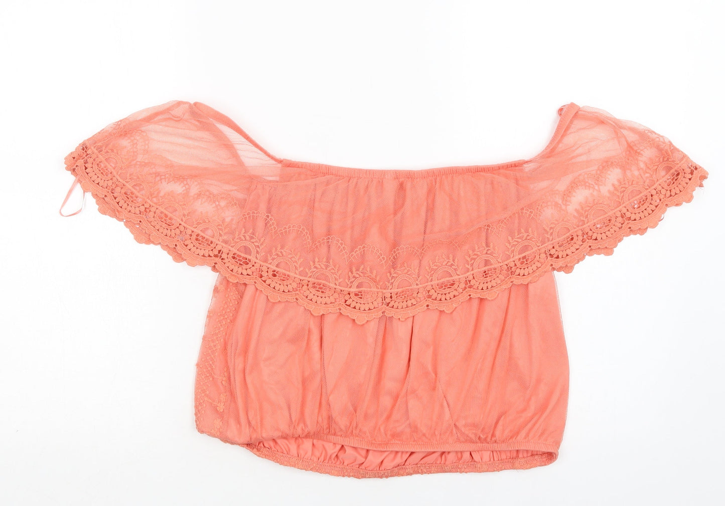 New Look Womens Orange Floral Polyester Cropped Blouse Size M Off the Shoulder