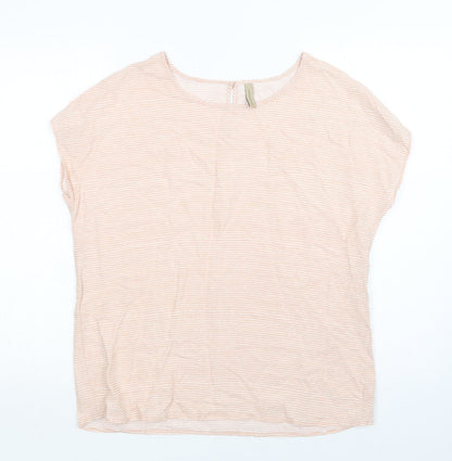Soyaconcept Womens Pink Striped  Basic Blouse Size M Round Neck