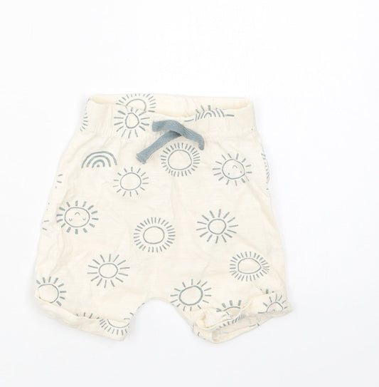 Nutmeg Baby Ivory Geometric Cotton Jogger Trousers Size 0-3 Months  Drawstring