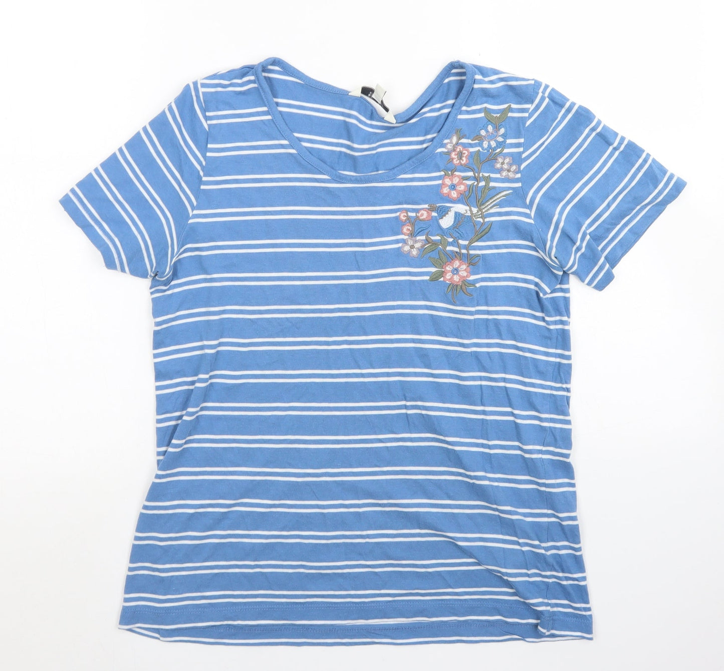 Cellbes Womens Blue Striped Cotton Basic T-Shirt Size 8 Crew Neck