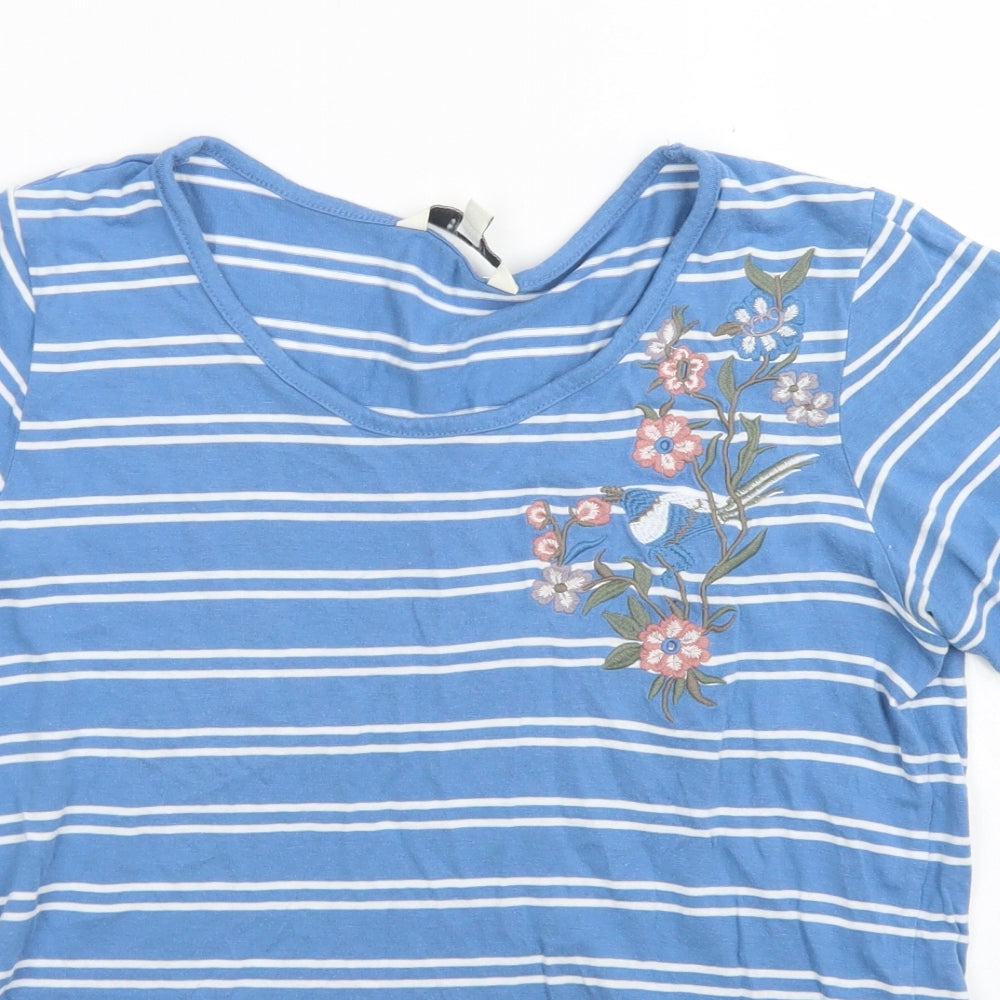 Cellbes Womens Blue Striped Cotton Basic T-Shirt Size 8 Crew Neck
