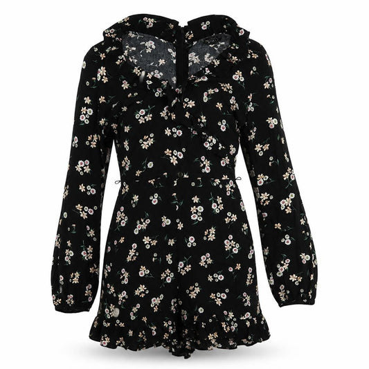 Topshop Womens Black Floral Viscose Romper One-Piece Size 6  Zip