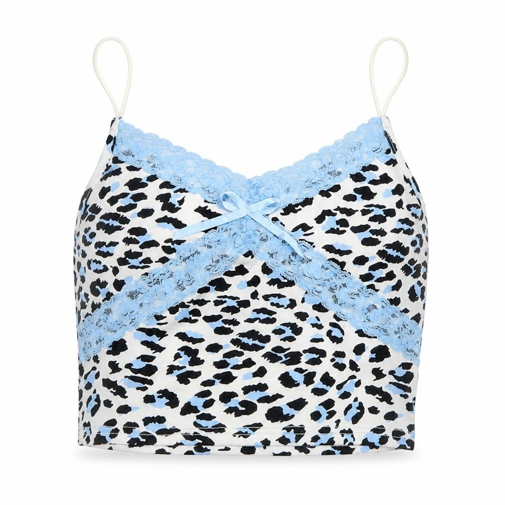 SHEIN Womens White Animal Print Polyester Cropped Tank Size S V-Neck - Lace trim