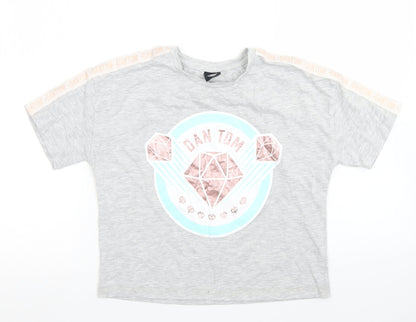 George Girls Grey  Polyester Basic T-Shirt Size 12 Years Crew Neck