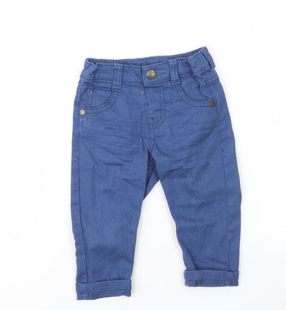 Preloved F&F Boys Blue  Cotton Capri Jeans Size 6-9 Months  Button - Front