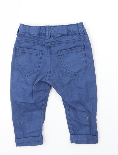 Preloved F&F Boys Blue  Cotton Capri Jeans Size 6-9 Months  Button - Back