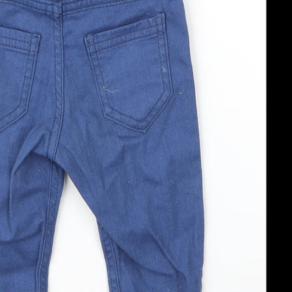 Preloved F&F Boys Blue  Cotton Capri Jeans Size 6-9 Months  Button - Label
