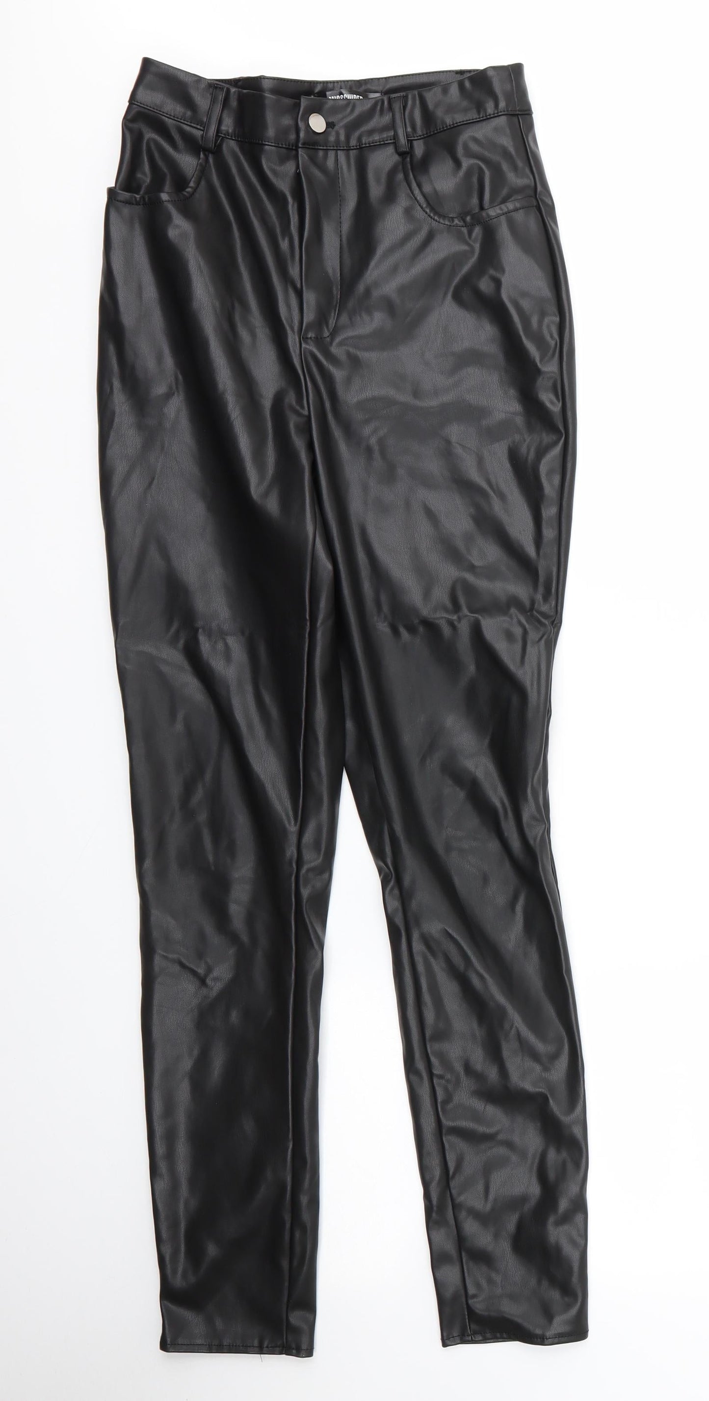 Missguided Womens Black  Polyurethane Carrot Trousers Size 10 L28 in Regular Zip