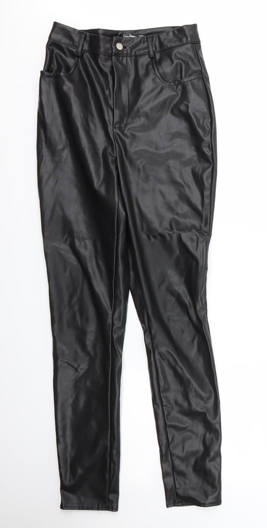 Missguided Womens Black  Polyurethane Carrot Trousers Size 10 L28 in Regular Zip