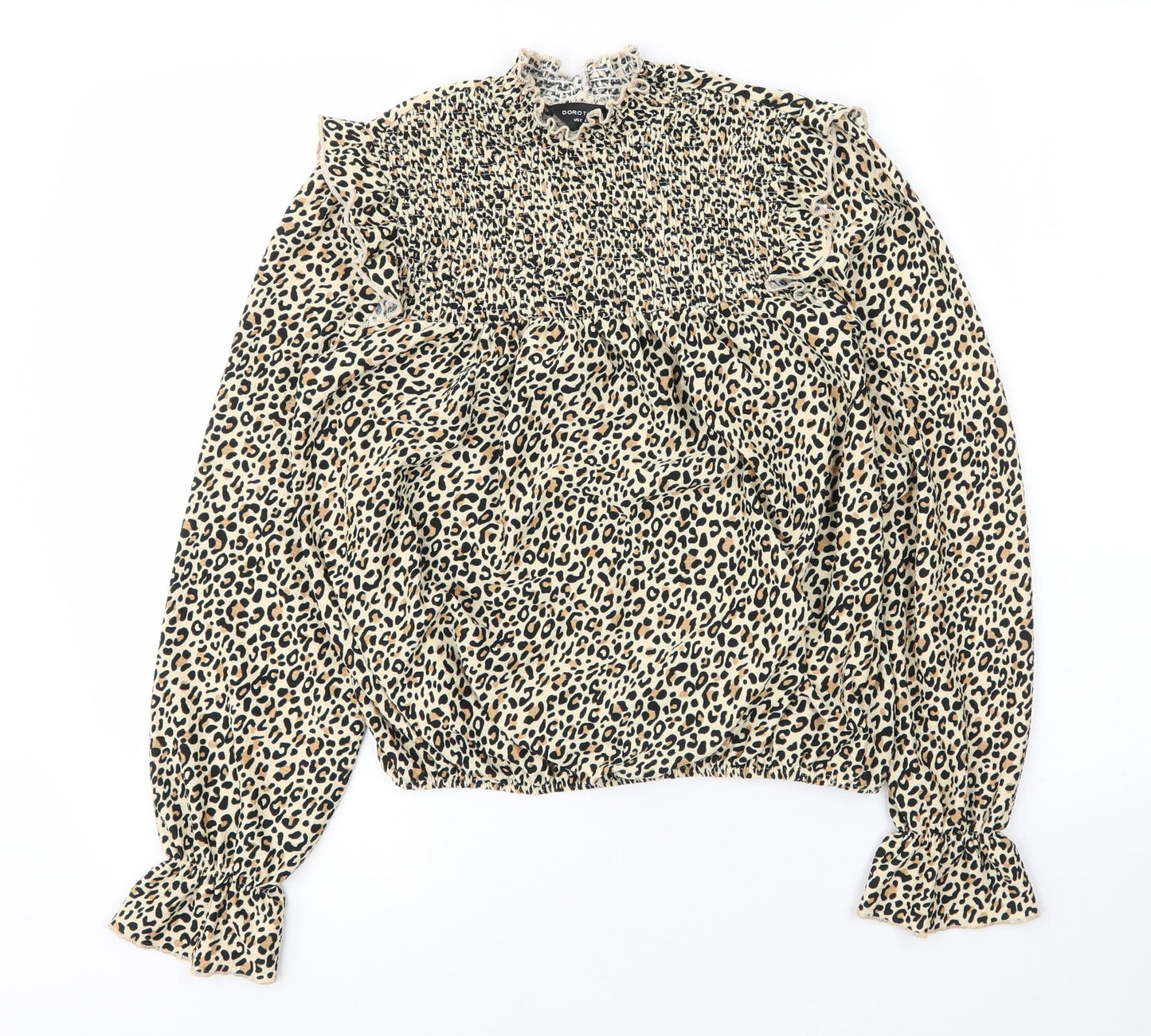 Dorothy Perkins Womens Beige Animal Print Polyester Basic Blouse Size 6 Mock Neck - Leopard print