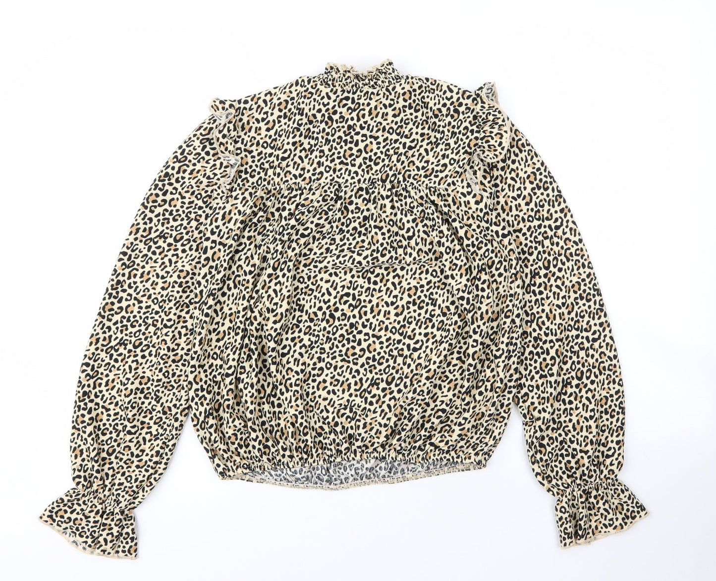 Dorothy Perkins Womens Beige Animal Print Polyester Basic Blouse Size 6 Mock Neck - Leopard print