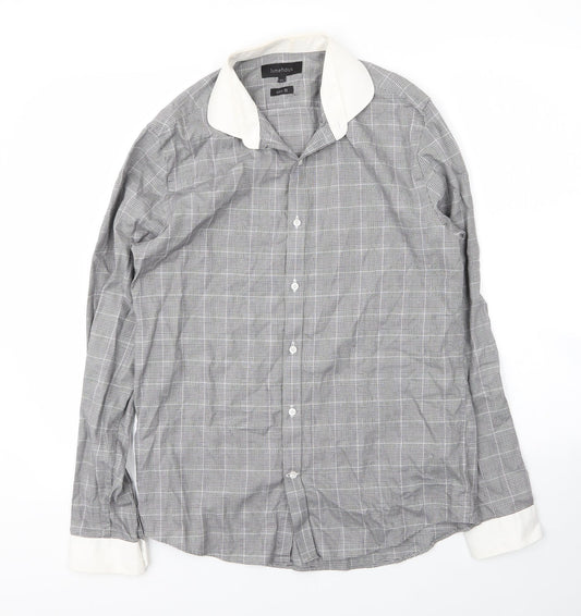 Limehaus Mens Grey Plaid Cotton  Button-Up Size 15.5 Collared Button