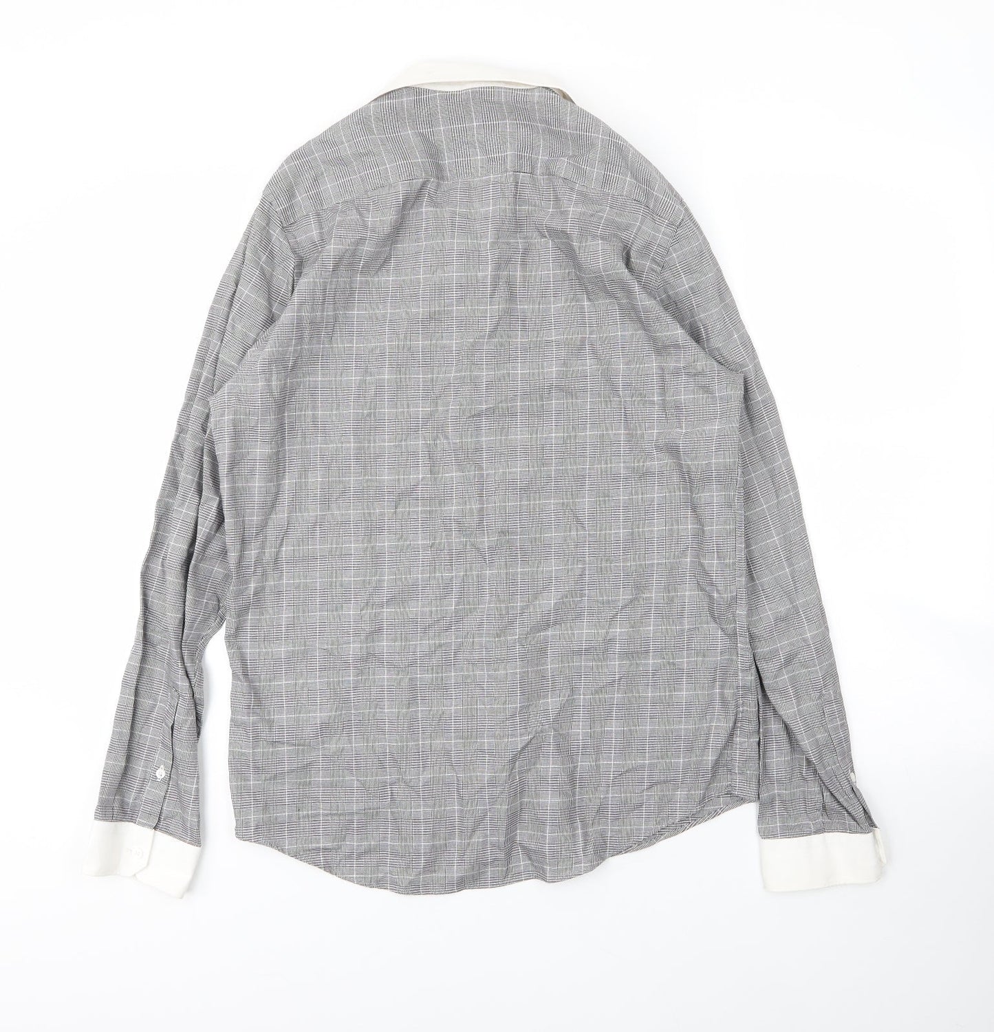 Limehaus Mens Grey Plaid Cotton  Button-Up Size 15.5 Collared Button