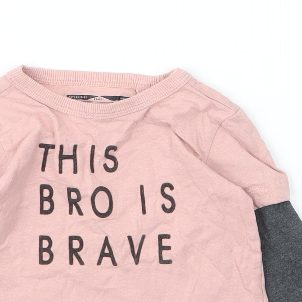 NEXT Boys Pink  Cotton Basic T-Shirt Size 6-9 Months Round Neck