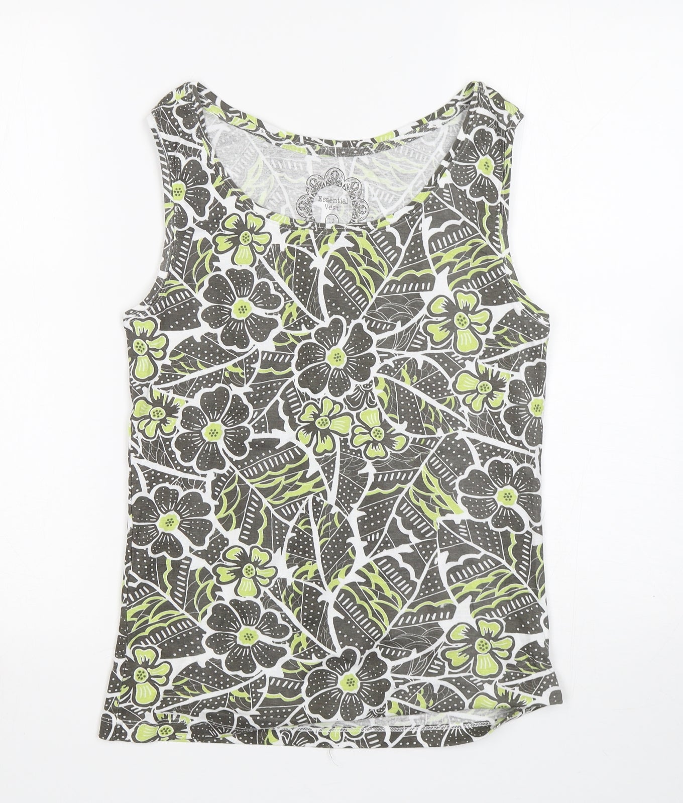 Preworn Womens Green Floral  Basic Tank Size 12 Round Neck