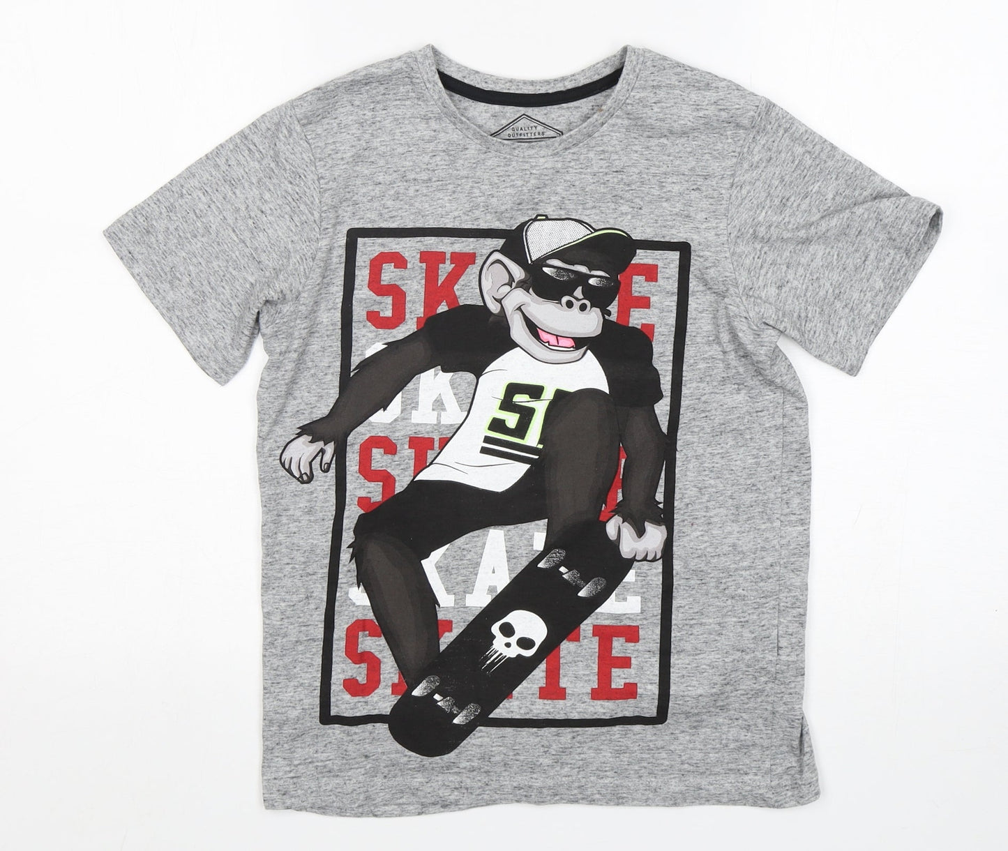 Matalan Boys Grey  Cotton Basic T-Shirt Size 10 Years Round Neck  - Skate