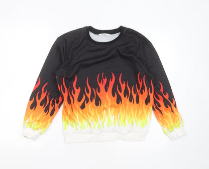 Preloved SheIn Girls Black  Polyester Pullover Sweatshirt Size 11-12 Years   - flame detail - Front