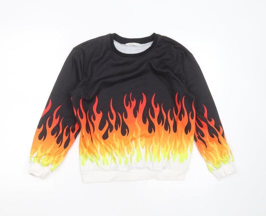 SheIn Girls Black  Polyester Pullover Sweatshirt Size 11-12 Years   - flame detail