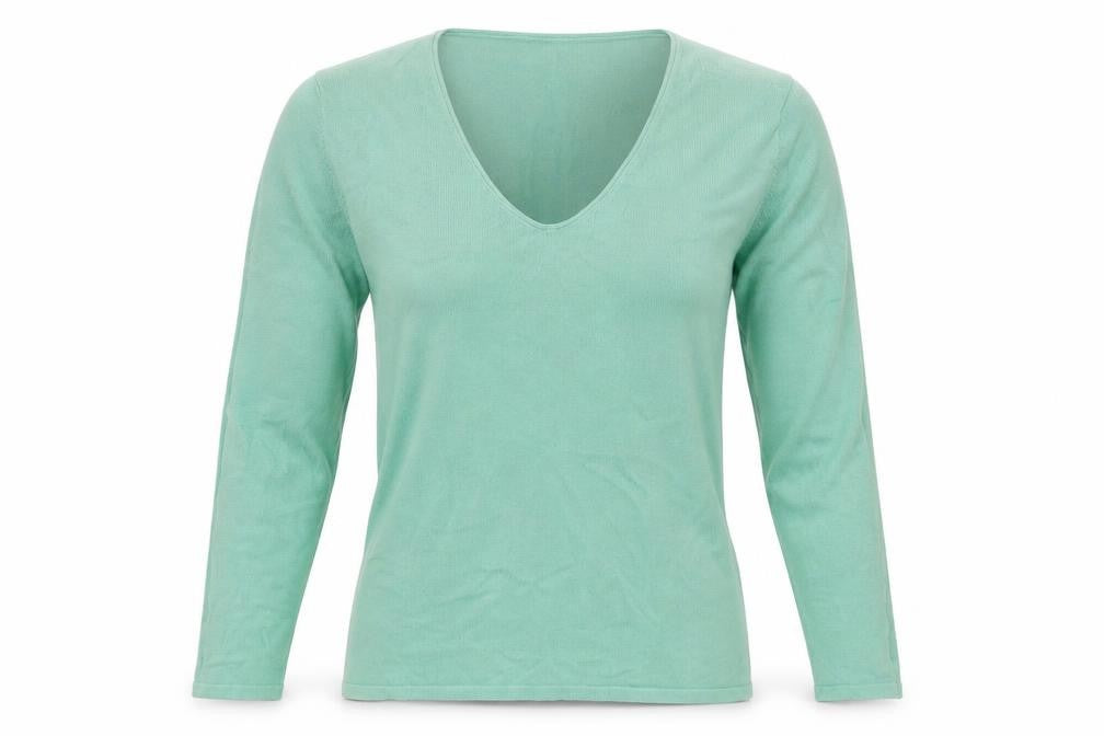 TOM TAILOR Womens Green V-Neck  Cotton Pullover Jumper Size M