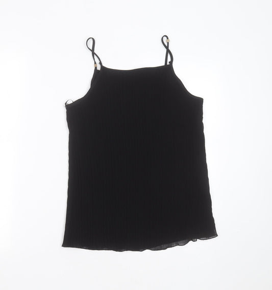 New Look Womens Black Striped Polyester Camisole Blouse Size 12 Round Neck