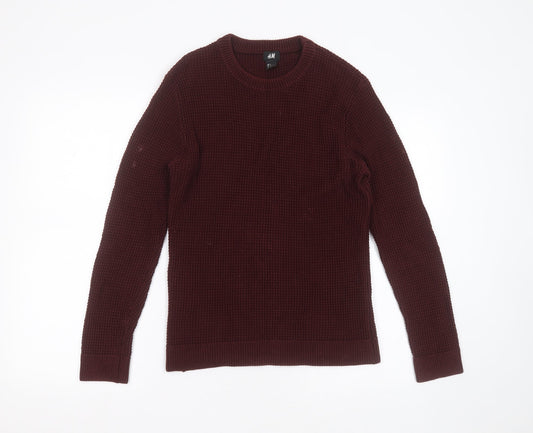 H&M Womens Purple Round Neck  Acrylic Pullover Jumper Size S   - waffle knit, burgundy