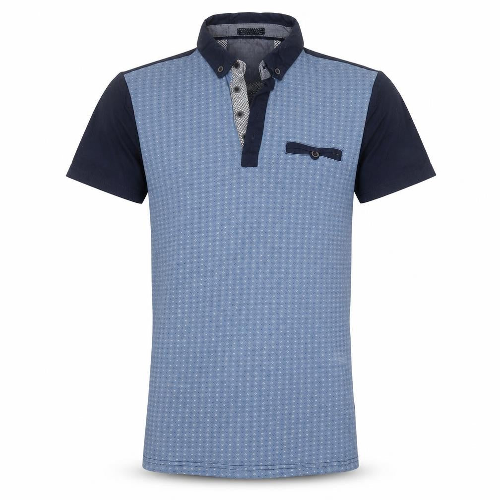 Easy Mens Blue Geometric Cotton  Polo Size S Collared