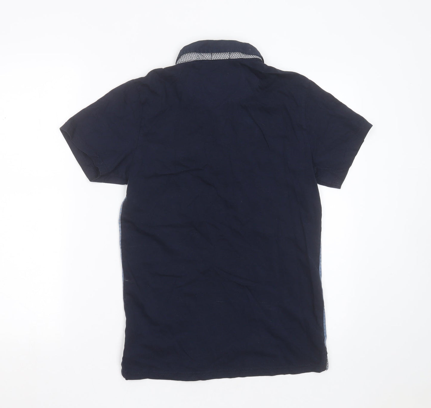 Easy Mens Blue Geometric Cotton  Polo Size S Collared