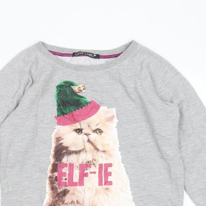 Preloved Love Label Womens Grey  Polyester Pullover Sweatshirt Size 8   - cat christmas - Detail