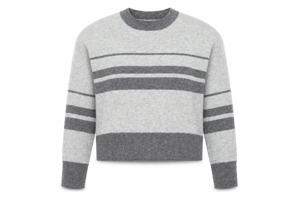 Topshop Womens Grey Round Neck Striped Acrylic Pullover Jumper Size 8