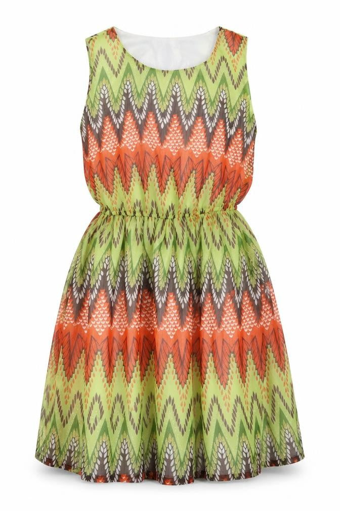 Soda Womens Green Geometric Polyester A-Line  Size 10  Crew Neck Pullover
