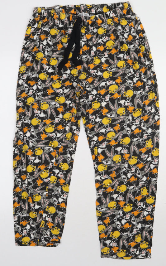 Primark Womens Multicoloured Geometric Cotton  Pyjama Pants Size 14  Tie - LOONEY TUNES