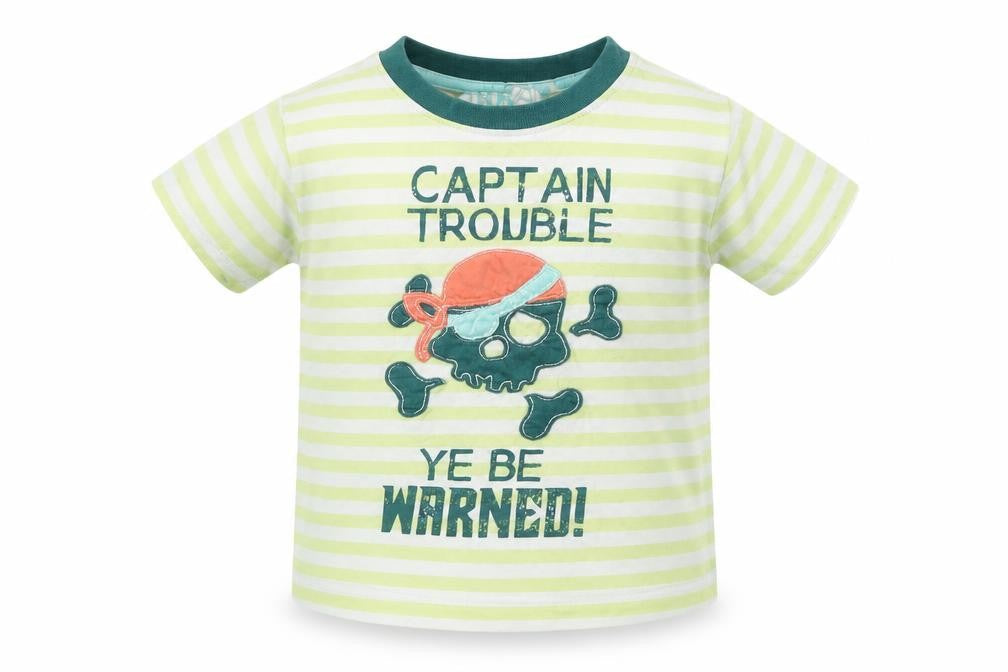 Urban Rascals Boys Green Striped Cotton Basic T-Shirt Size 12-18 Months Round Neck Pullover - Captain Trouble