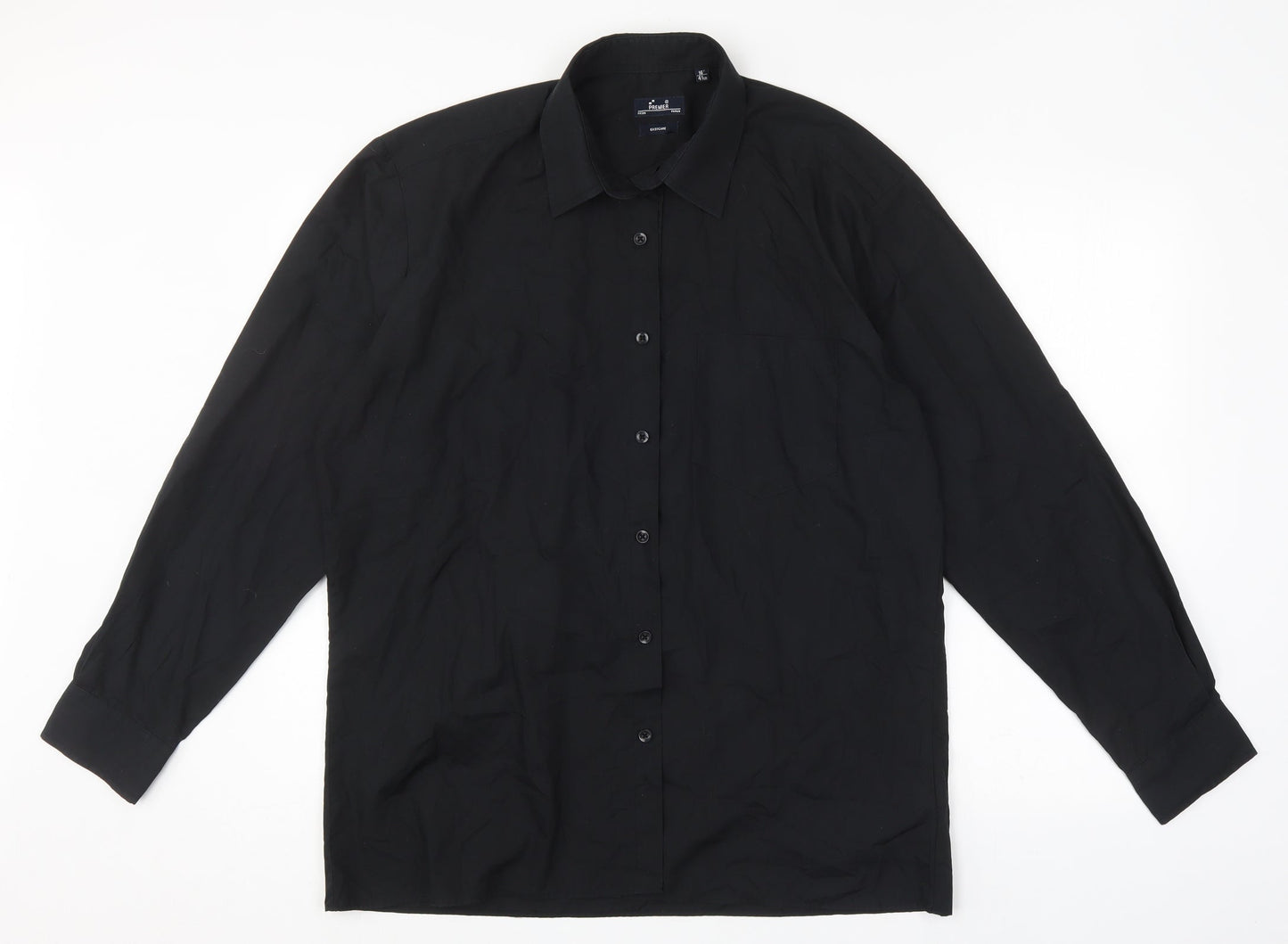 Premier Mens Black  Polyester  Button-Up Size 16 Collared Button