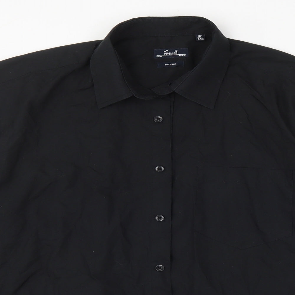 Premier Mens Black  Polyester  Button-Up Size 16 Collared Button