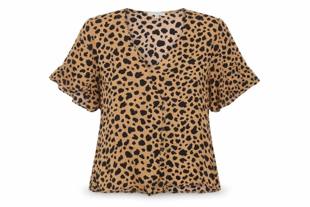 Warehouse Womens Beige Animal Print Viscose Basic Blouse Size 12 Collared