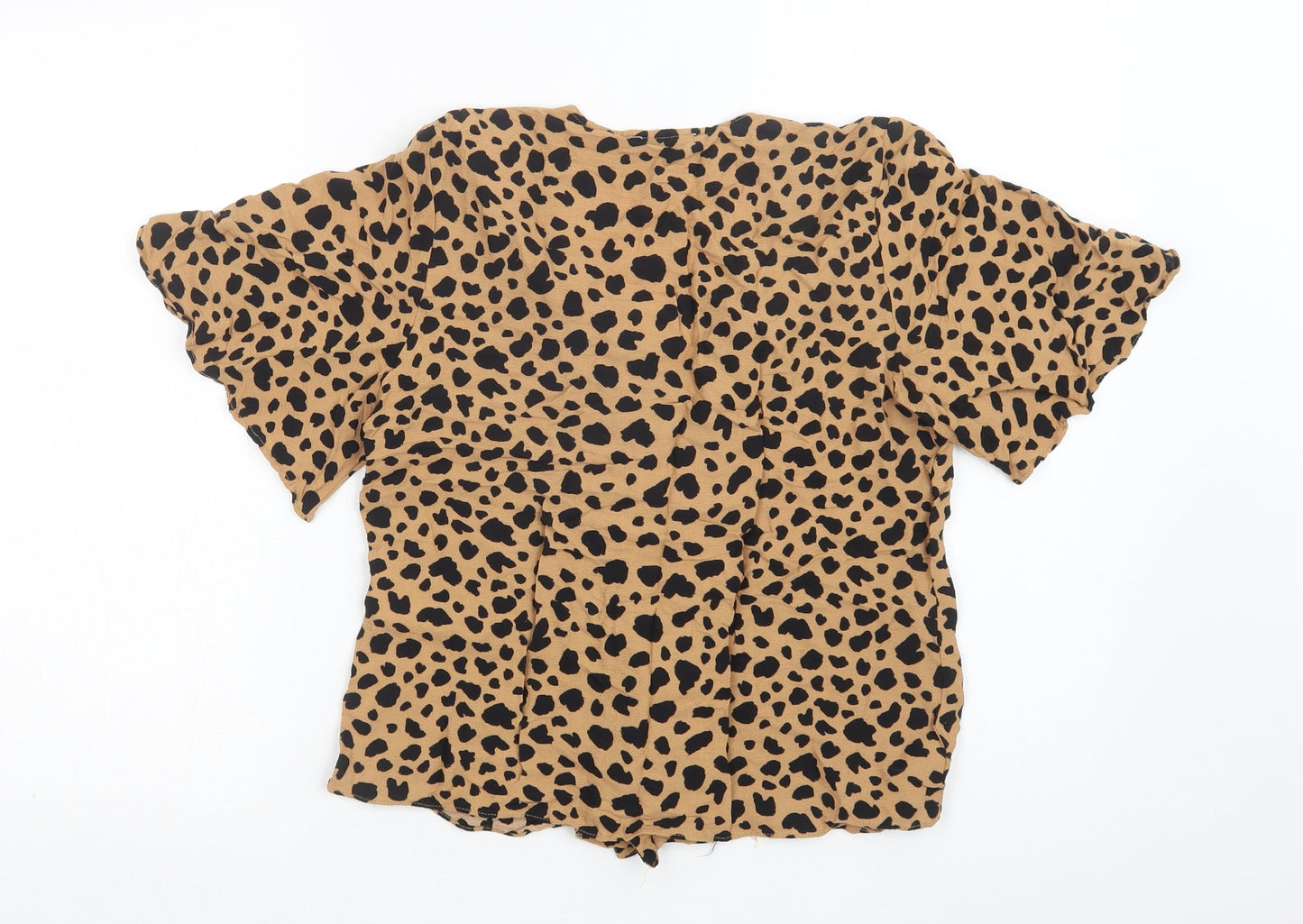 Warehouse Womens Beige Animal Print Viscose Basic Blouse Size 12 Collared